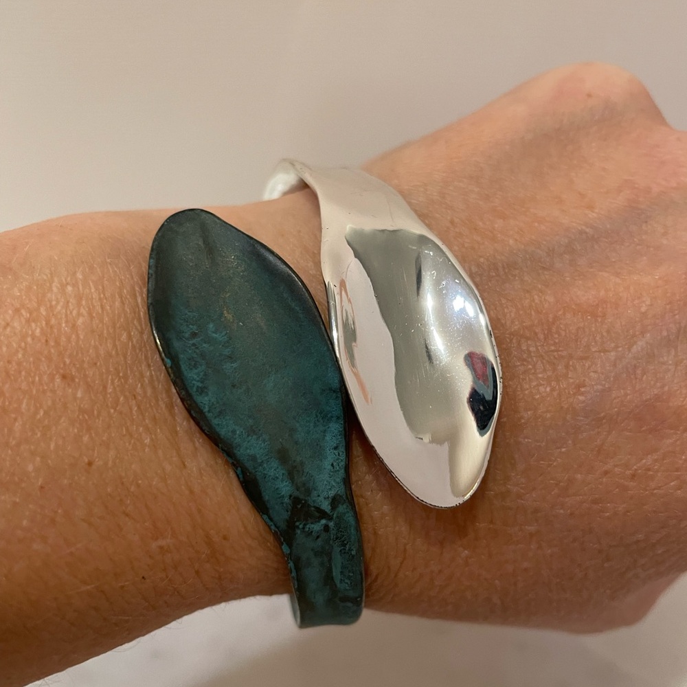 RLM hinged spoon bracelet silver and turquoise.